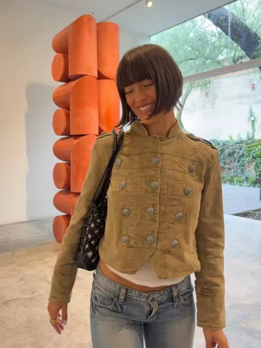 Women Vintage Cropped Military Jacket Fashion Stand Collar Double Breasted Long - Picture 2 of 7